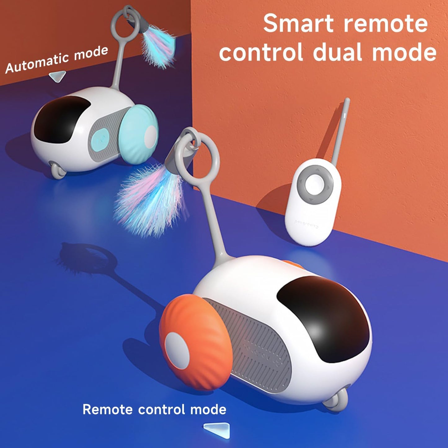 Coche de juguete eléctrico para gatos con control remoto y plumero.