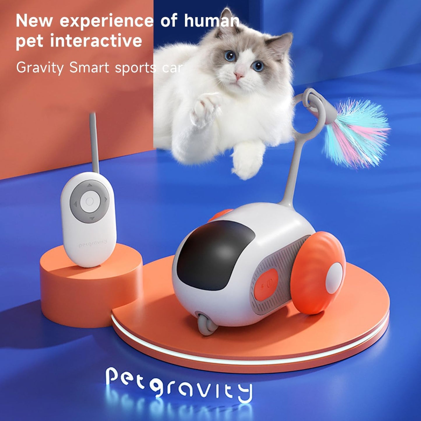 Coche de juguete eléctrico para gatos con control remoto y plumero.