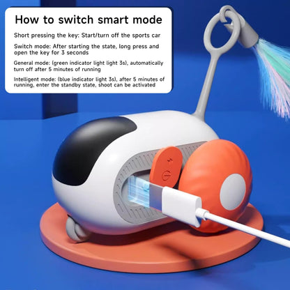 Coche de juguete eléctrico para gatos con control remoto y plumero.